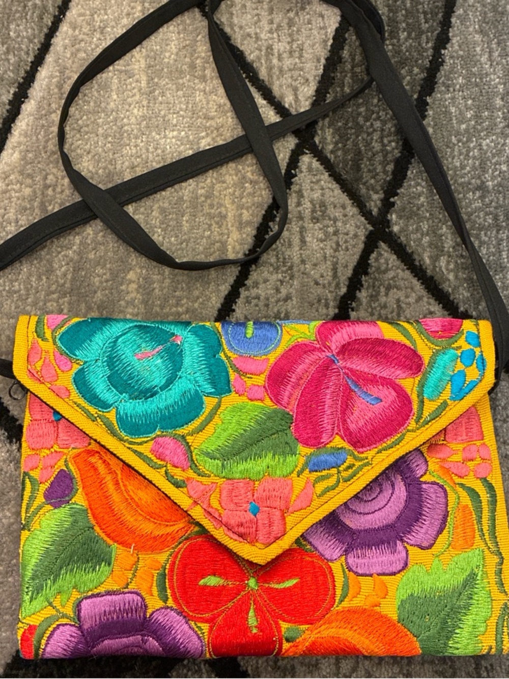 Colorful Embroidered Floral Crossbody Clutch - Multicolor